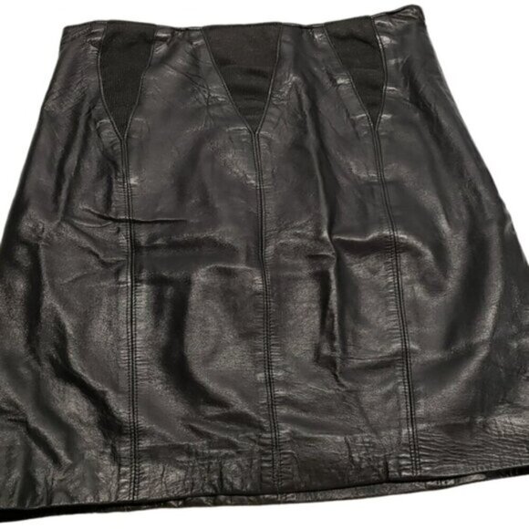 Vintage Jean-Claude Poitras Real Lamb Skin Leather Skirt Black Mini Bac… - Picture 2 of 12